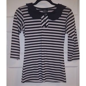 Rock Steady Striped Peter Pan Collar Top Sz M